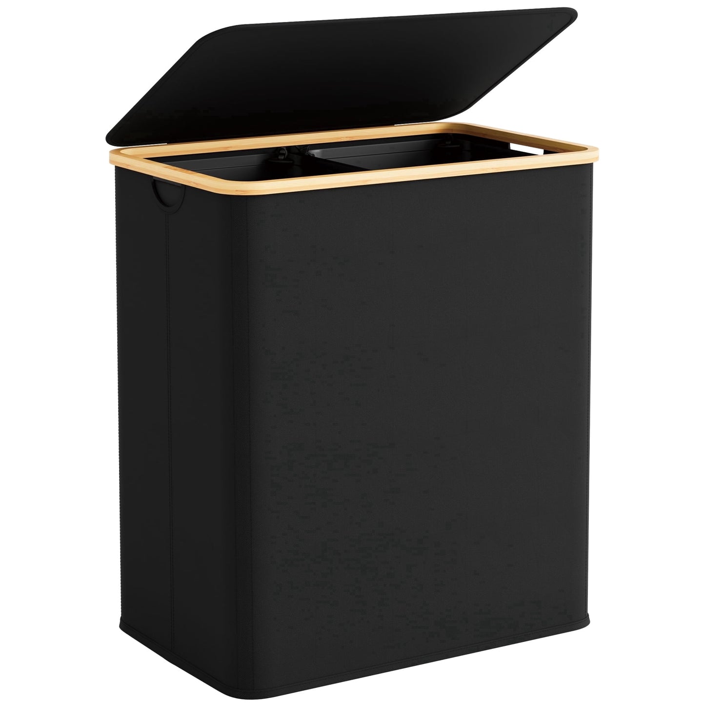 BGTREND 148L Double Laundry Basket with Lid, Clothes Hampers for Laundry with Bamboo Handles and Removable Liner Bags, Collapsible Laundry Sorter Dirty Clothes Hamper (Black)