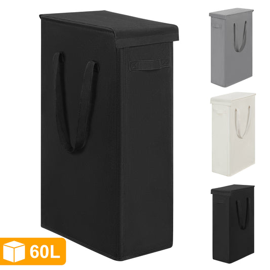 BGTREND Tall & Slim Laundry Hamper with Lid and handles Narrow Laundry Basket Collapsible Dirty Clothes Hamper Portable Laundry Storage Bin Oxford (60L, Black)