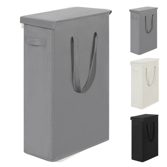 BGTREND Tall & Slim Laundry Hamper with Lid and handles Narrow Laundry Basket Collapsible Dirty Clothes Hamper Portable Laundry Storage Bin Oxford (45L,Gray)