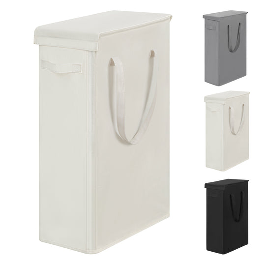 BGTREND Tall & Slim Laundry Hamper with Lid and handles Narrow Laundry Basket Collapsible Dirty Clothes Hamper Portable Laundry Storage Bin Oxford (45L, Beige)