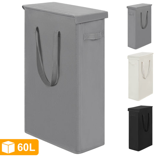 BGTREND Tall & Slim Laundry Hamper with Lid and handles Narrow Laundry Basket Collapsible Dirty Clothes Hamper Portable Laundry Storage Bin Oxford (60L, Gray)