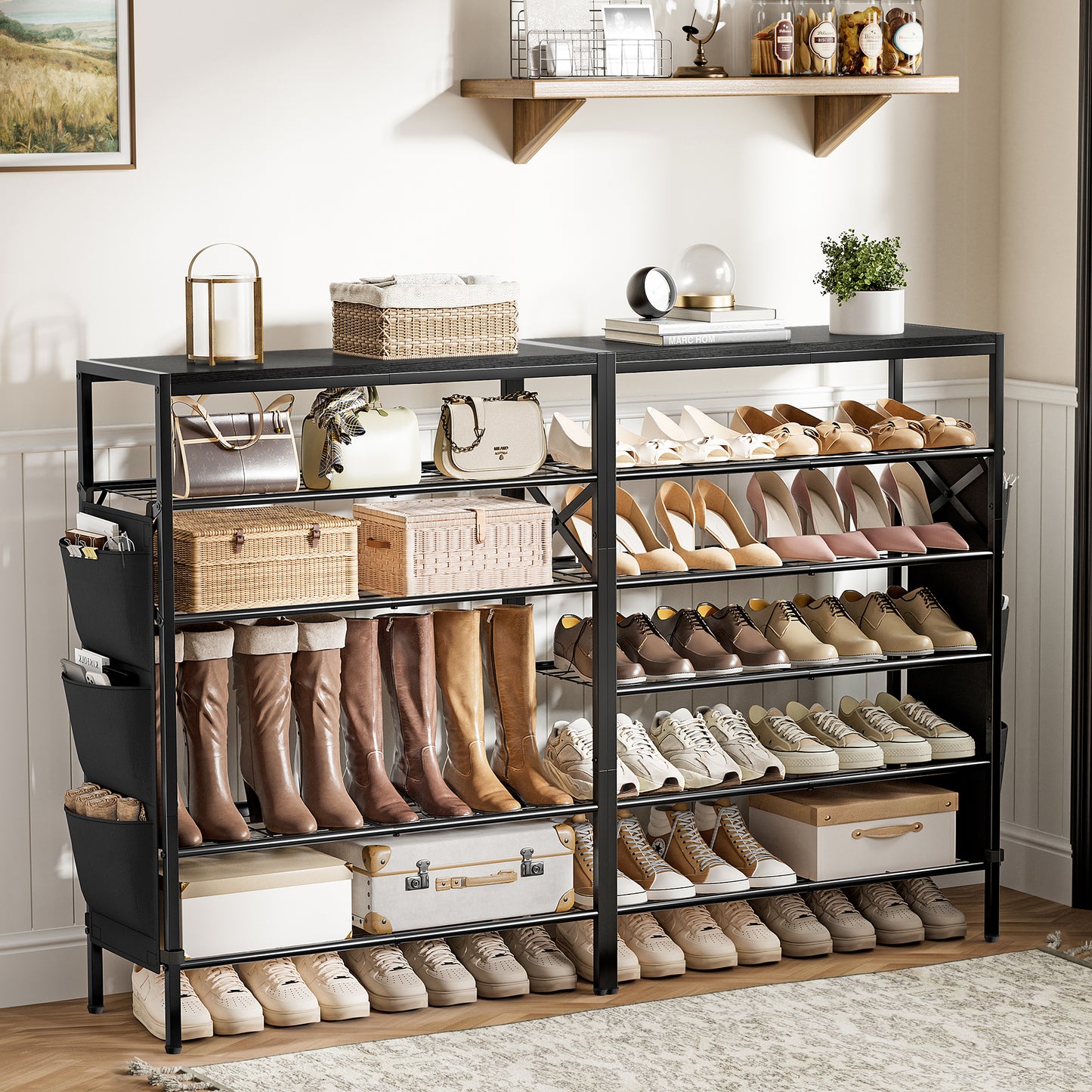 BGTREND 6-Tier Metal Shoe Rack Organizer with Wooden Top, 18-24 Pairs Shoe Storage Shelf for Entryway Hallway (39.17” Tall, Black)