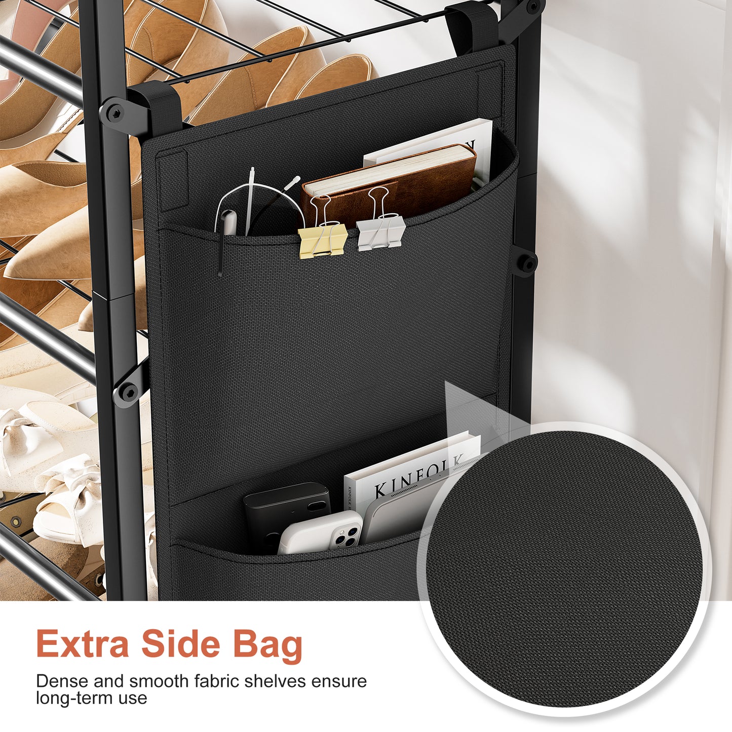 BGTREND 10-Tier Metal Shoe Rack Organizer with Wooden Top, 30-40 Pairs Shoe Storage Shelf for Entryway Hallway (65.67” Tall, Black)