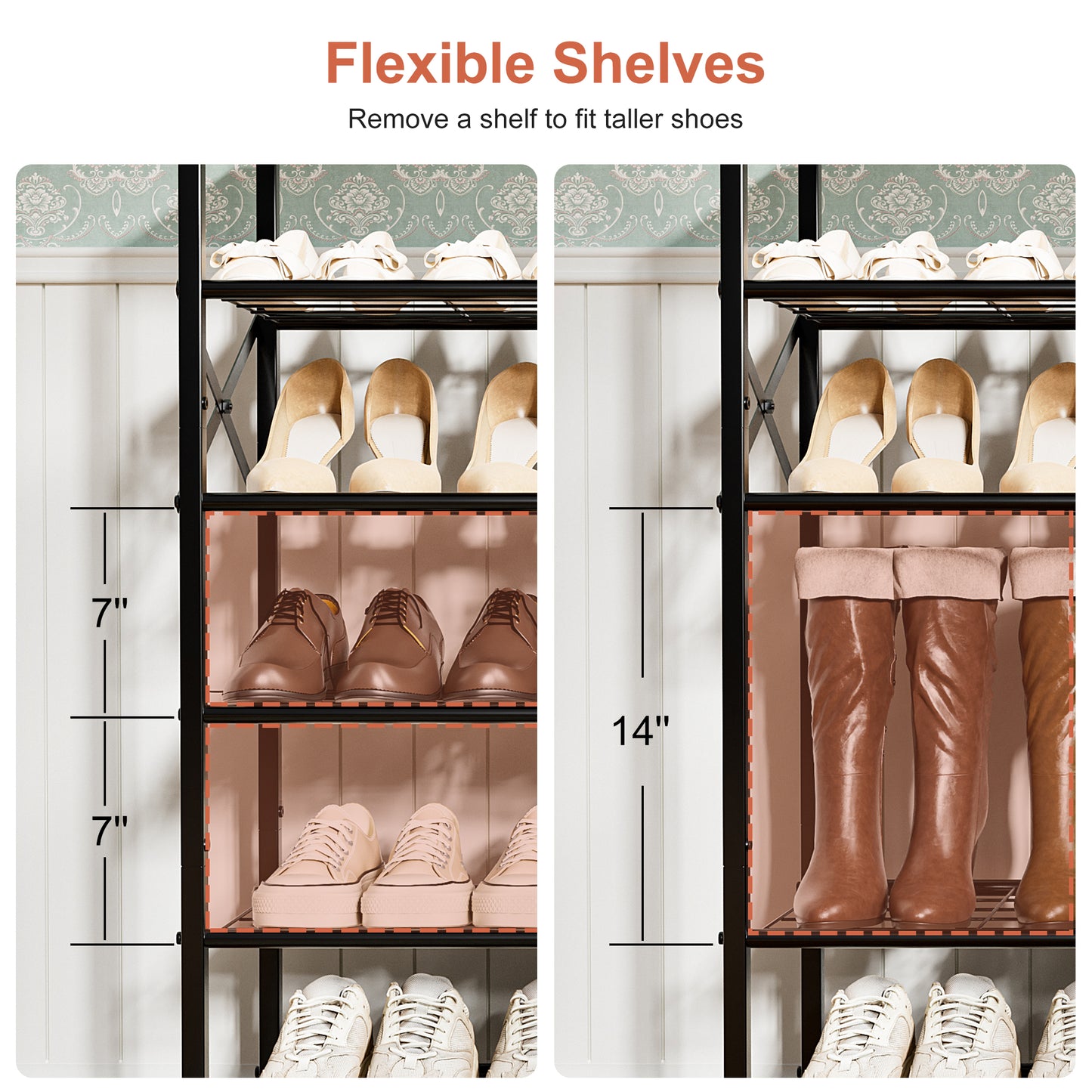 BGTREND 10-Tier Metal Shoe Rack Organizer with Wooden Top, 30-40 Pairs Shoe Storage Shelf for Entryway Hallway (65.67” Tall, Black)