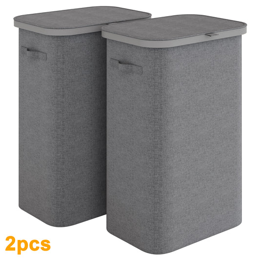 BGTREND 2PCS Slim Laundry Hamper with Lid 110L Foldable Clothes Basket with Removable Mesh Bag & Handle for Closet Bathroom Bedroom (Gray)