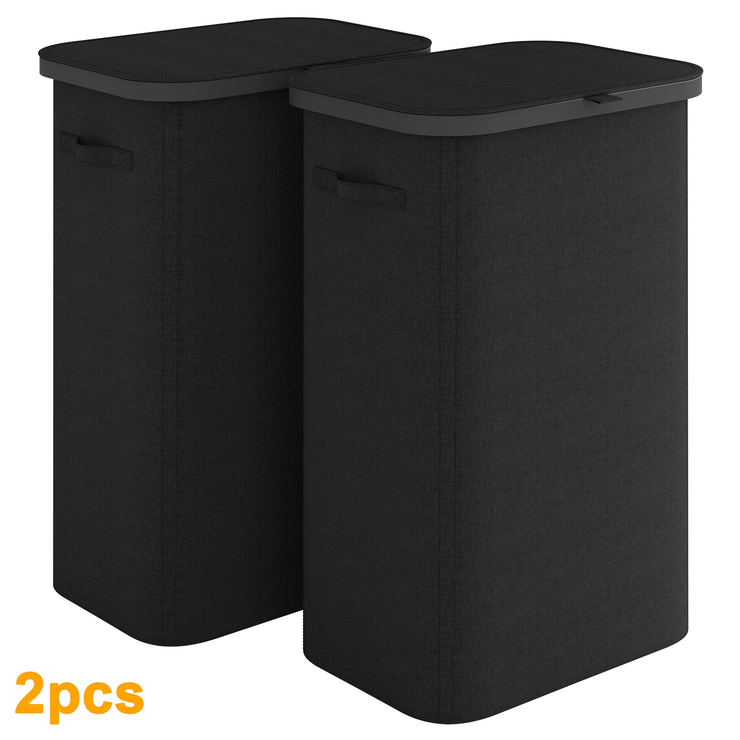 BGTREND 2PCS Slim Laundry Hamper with Lid 110L Foldable Clothes Basket with Removable Mesh Bag & Handle for Closet Bathroom Bedroom (Black)
