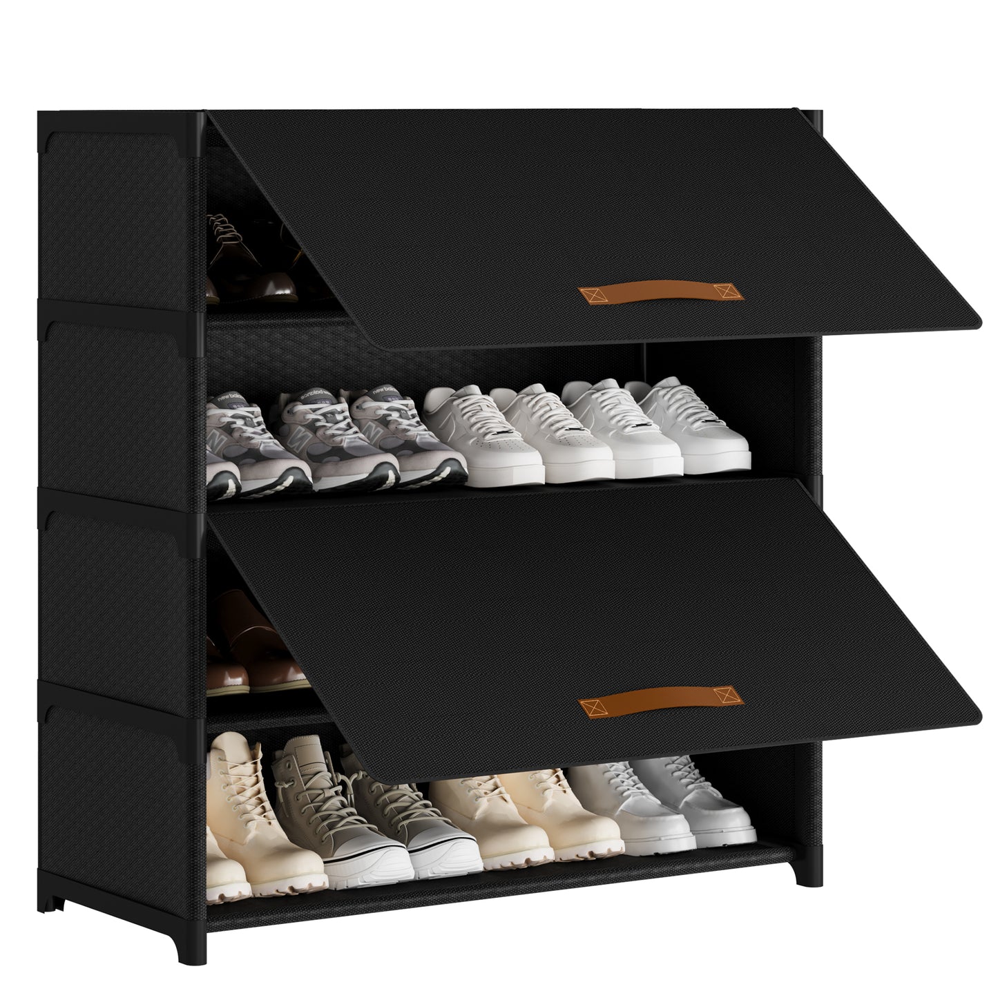 BGTREND 5 Tier Shoe Rack with Covers Shoe Storage Organizer Holds 20 Pairs for Closet Entryway Hallway, Black