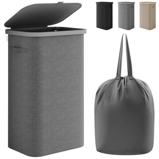 BGTREND Slim Laundry Hamper with Lid 110L Foldable Clothes Basket with Removable Mesh Bag & Handle for Closet Bathroom Bedroom (Gray)