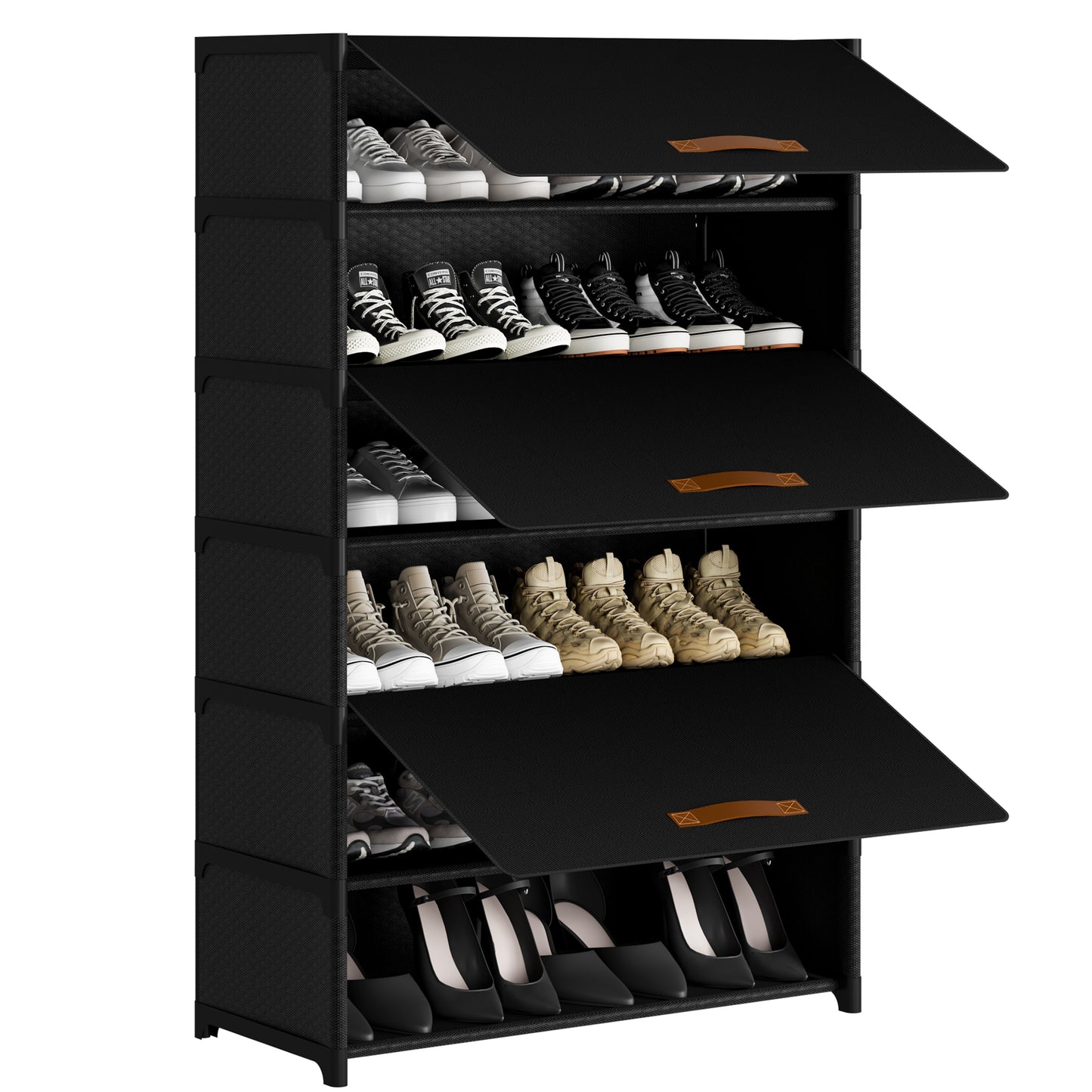BGTREND 7 Tier Shoe Rack with Covers Shoe Storage Organizer Holds 28 Pairs for Closet Entryway Hallway, Black