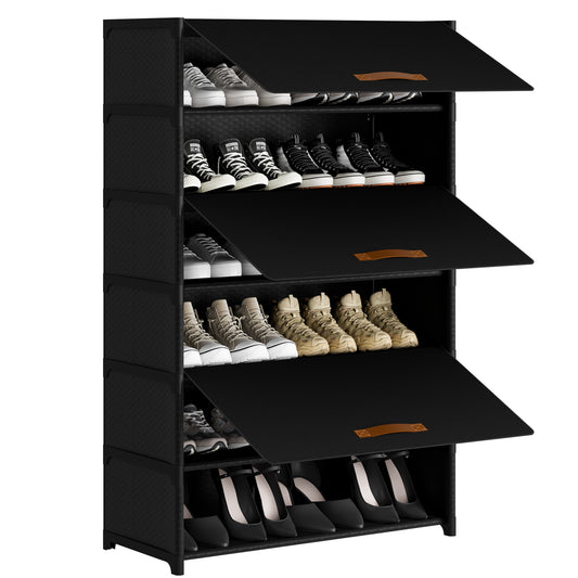 BGTREND 7 Tier Shoe Rack with Covers Shoe Storage Organizer Holds 28 Pairs for Closet Entryway Hallway, Black