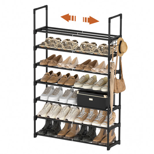 BGTREND 7-Tier Expandable Shoe Rack, Adjustable Metal Shoe Organizer Shelf for Closet Hallway Entryway, Black
