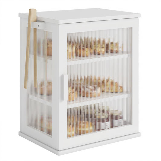BGTREND Bread Box With Three Layer Bamboo for Kitchen Countertop, Spacious Wooden Corner Bread Storage Container, Under Cabinet Organizer(White,Small)