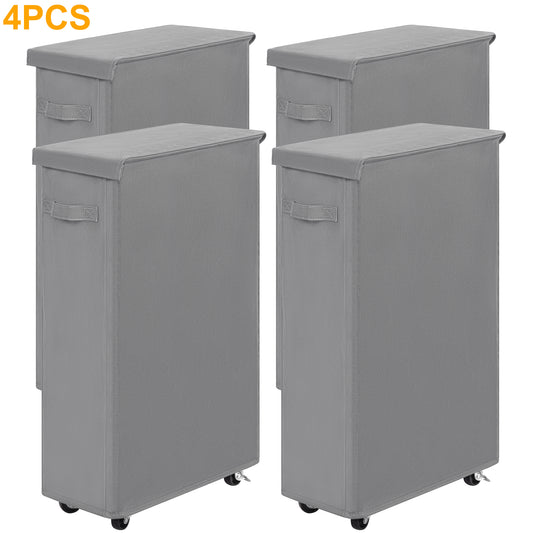 BGTREND 4pcs 27.6'' Tall & Slim Laundry Hamper with Lid and Wheels Narrow Laundry Basket Collapsible Dirty Clothes Hamper Portable Laundry Storage Bin Oxford (65L, Gray)