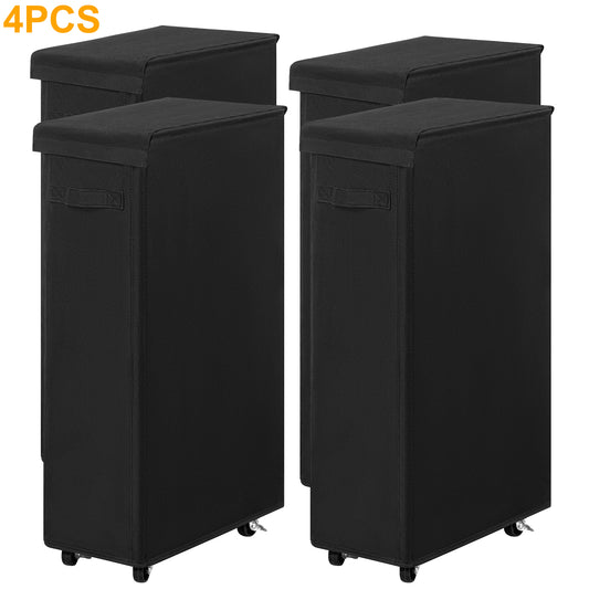 BGTREND 4pcs 27.6'' Tall & Slim Laundry Hamper with Lid and Wheels Narrow Laundry Basket Collapsible Dirty Clothes Hamper Portable Laundry Storage Bin Oxford (65L, Black)