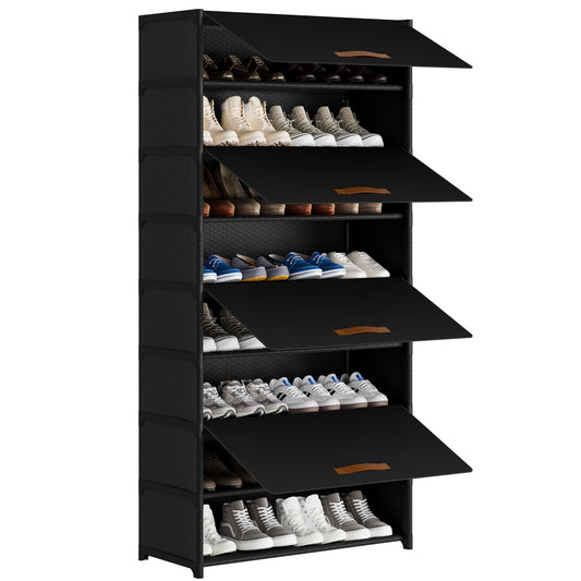 BGTREND 9 Tier Shoe Rack with Covers Shoe Storage Organizer Holds 36 Pairs for Closet Entryway Hallway, Black