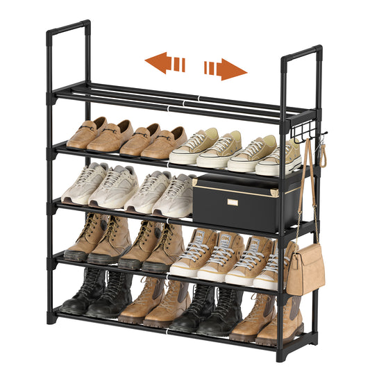 BGTREND 5-Tier Expandable Shoe Rack, Adjustable Metal Shoe Organizer Shelf for Closet Hallway Entryway, Black