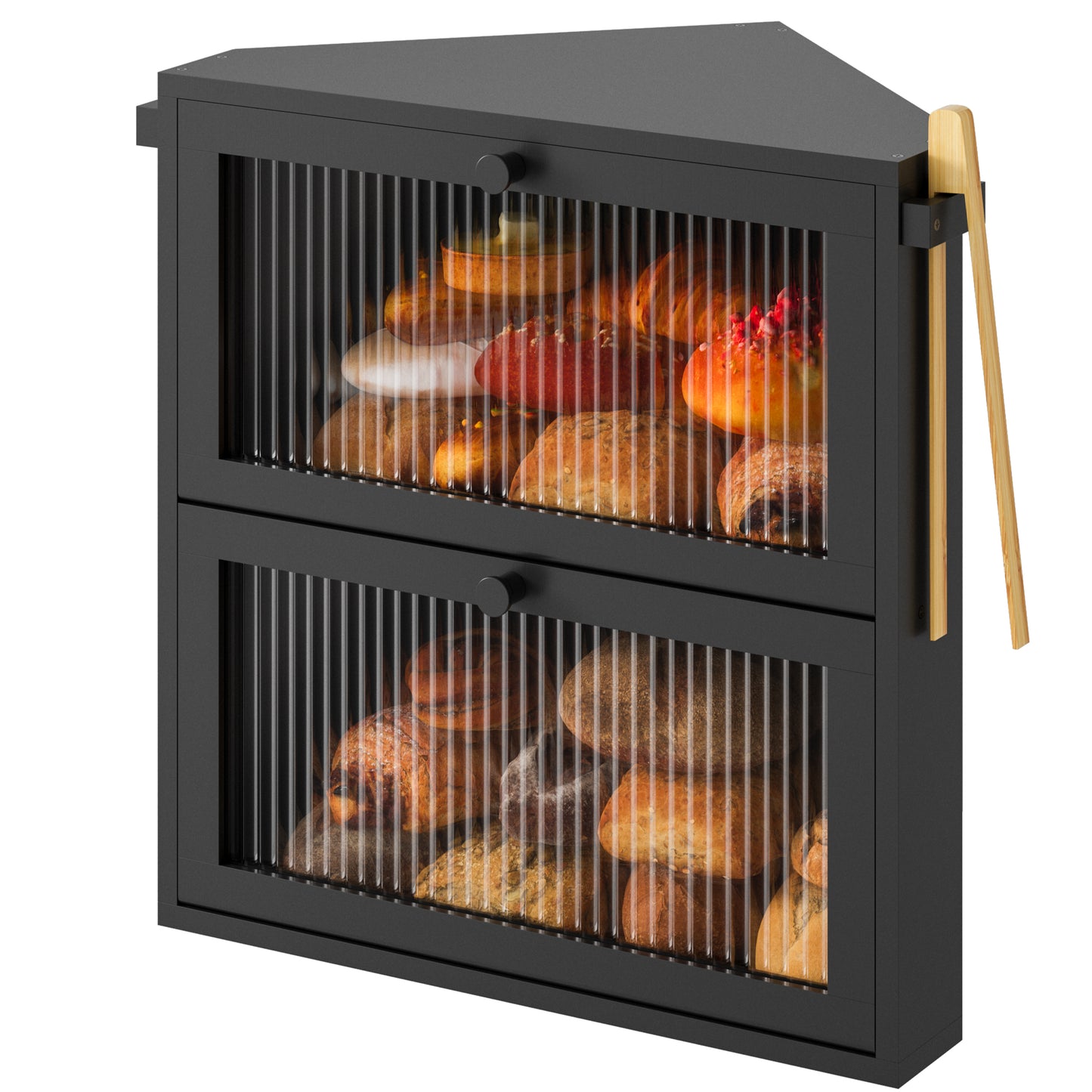 BGTREND Corner Bread Box for Kitchen Countertop, Large Double Layer Bread Storage Container for Homemade Bread, Black Bread Holder for Kitchen Counter, Under Cabinet Organizer (Black, Extra Large)