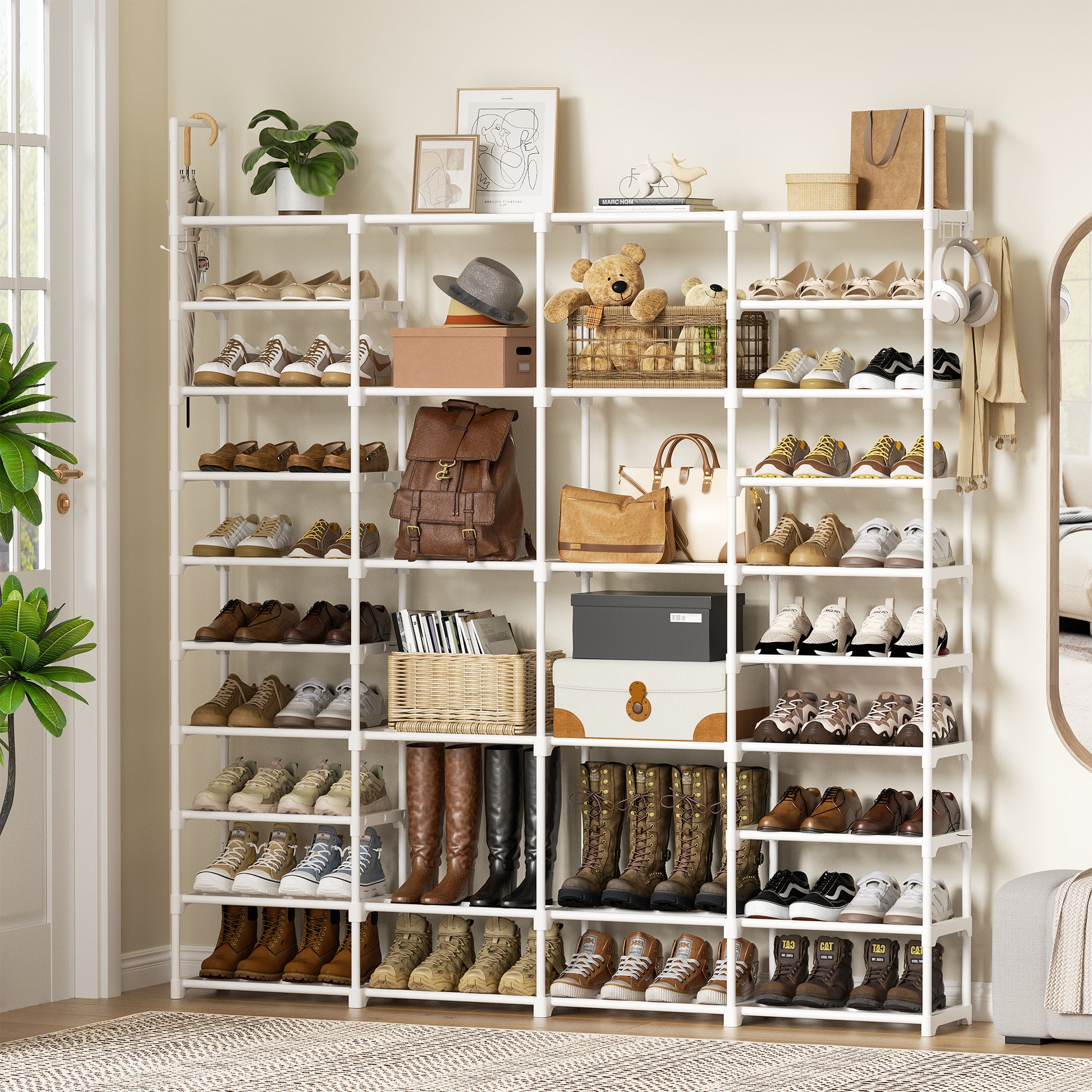 BGTREND 10-Tier Shoe Rack 4-Row Large Metal Shoe Storage Organizer