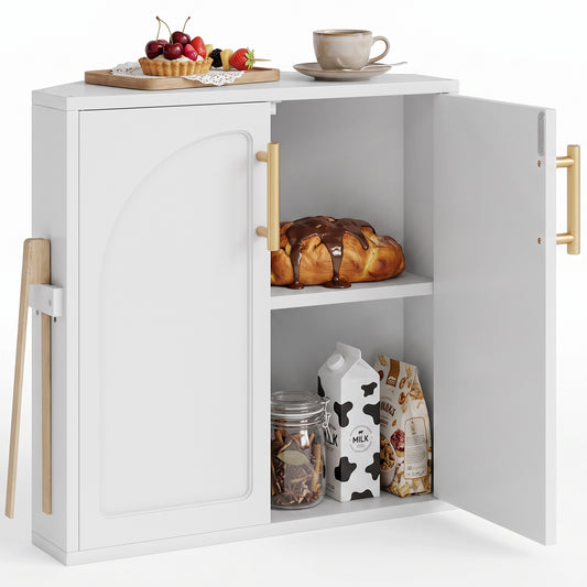 BGTREND Bread Box With Arched Door for Kitchen Countertop, Spacious Bamboo Corner Bread Storage Container, Under Cabinet Organizer(White,Large)