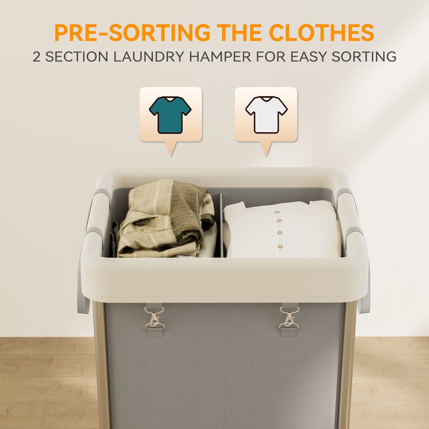 BGTREND 160L Large Laundry Basket with Wheels, Double Laundry Hamper Rolling, Clothes Hamper Cart for Laundry, Bedroom, Bathroom and Dorm, Gray