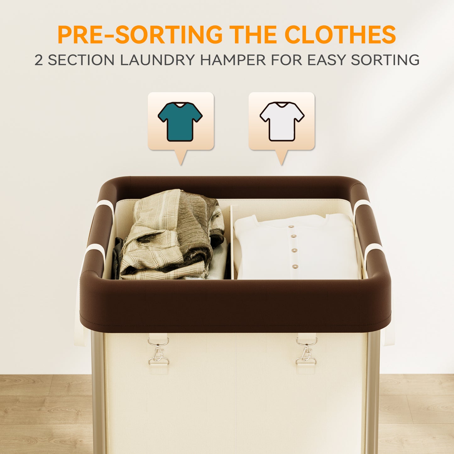 BGTREND 160L Large Laundry Basket with Wheels, Double Laundry Hamper Rolling, Clothes Hamper Cart for Laundry, Bedroom, Bathroom and Dorm, Beige