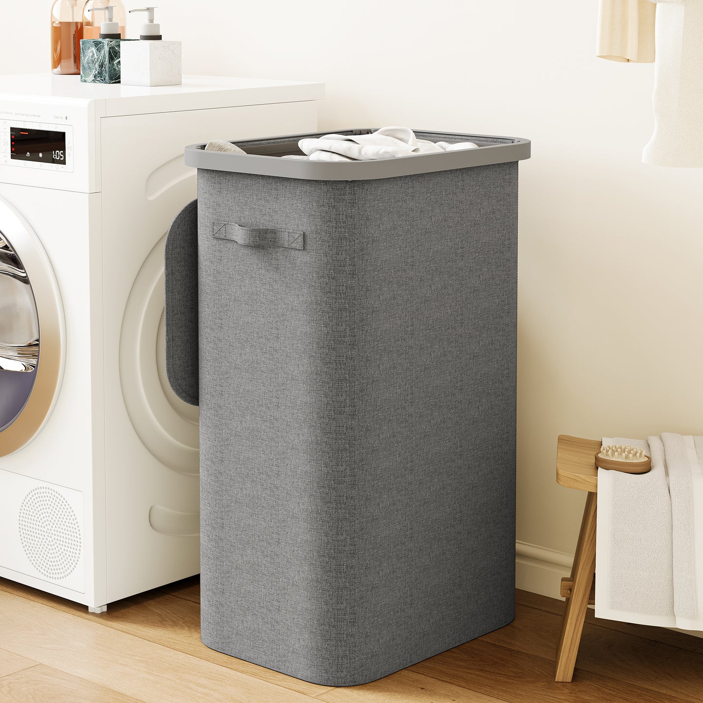 BGTREND Slim Laundry Hamper with Lid 110L Foldable Clothes Basket with Removable Mesh Bag & Handle for Closet Bathroom Bedroom (Gray)