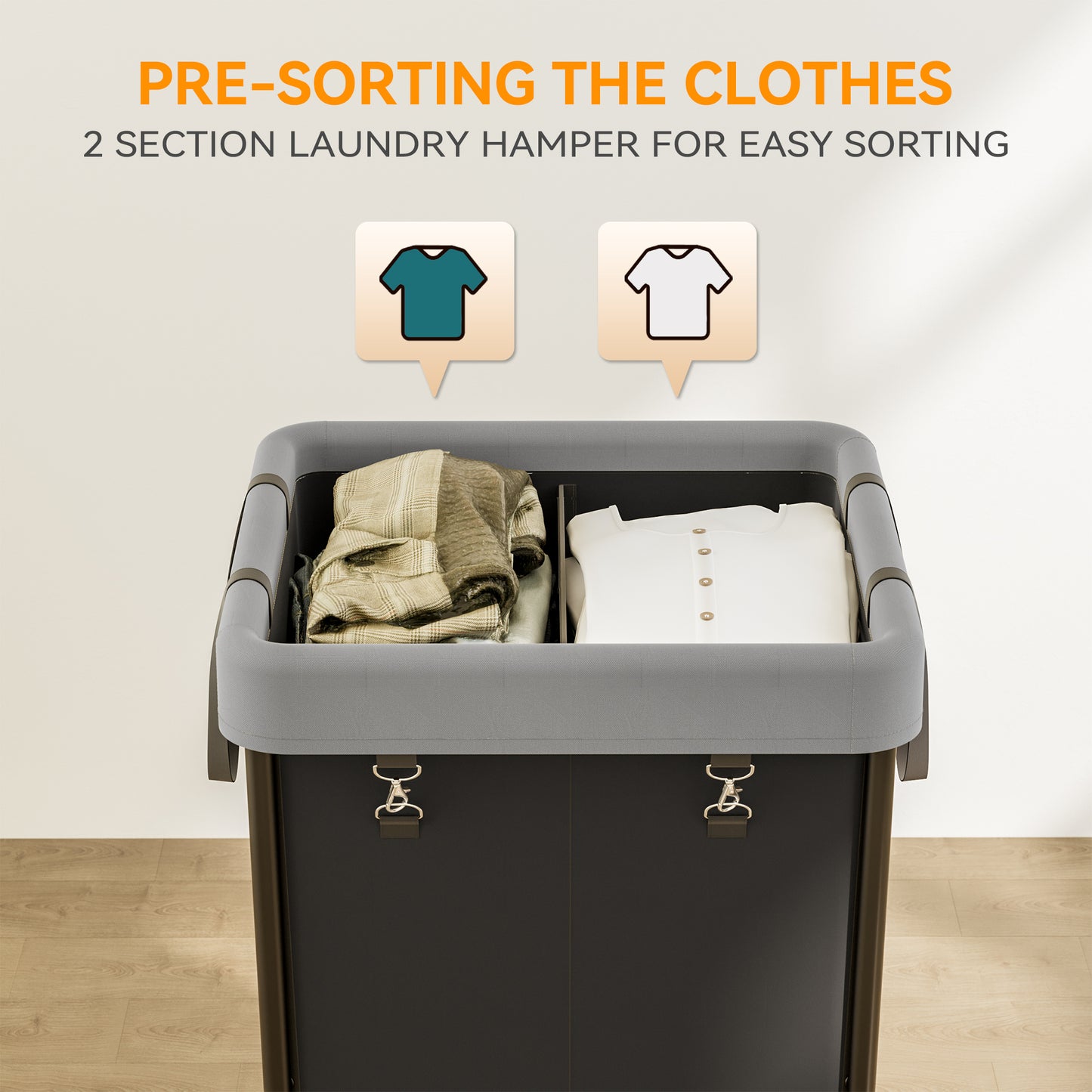 BGTREND 160L Laundry Basket with Wheels, 2 Section Large Rolling Laundry Hamper with Wheels, Clothes Hamper Cart for Laundry, Bedroom, Bathroom and Dorm