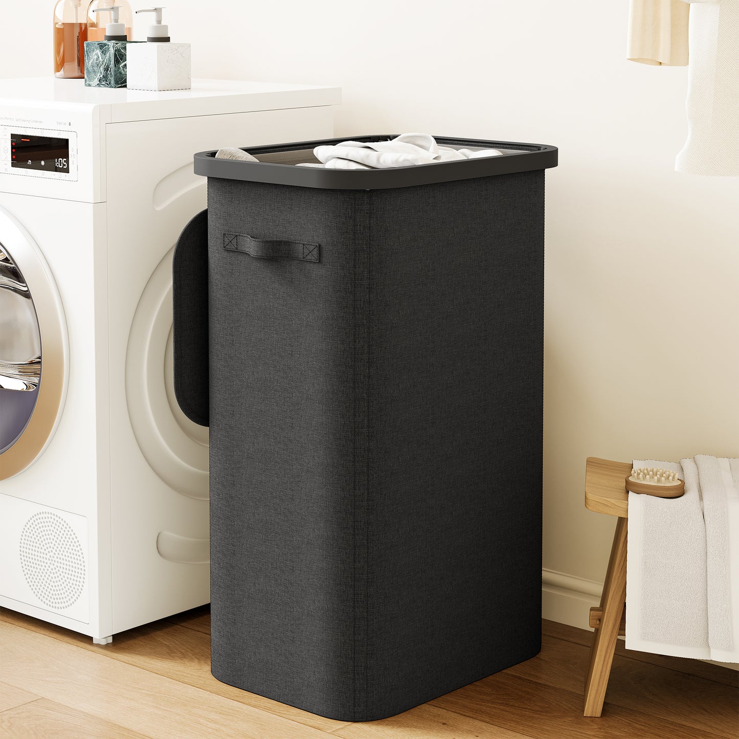 BGTREND Slim Laundry Hamper with Lid 110L Foldable Clothes Basket with Removable Mesh Bag & Handle for Closet Bathroom Bedroom (Black)