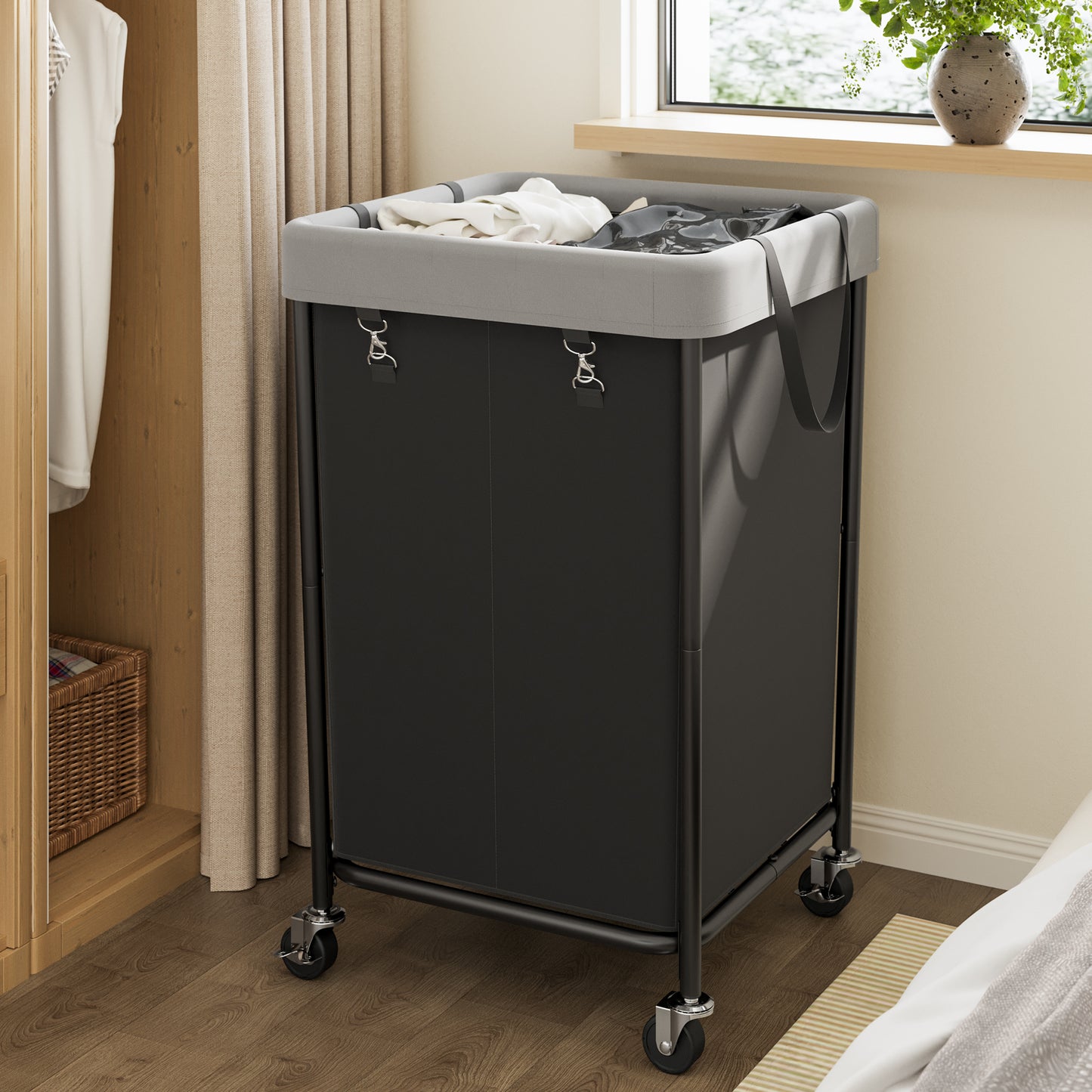 BGTREND 160L Laundry Basket with Wheels, 2 Section Large Rolling Laundry Hamper with Wheels, Clothes Hamper Cart for Laundry, Bedroom, Bathroom and Dorm