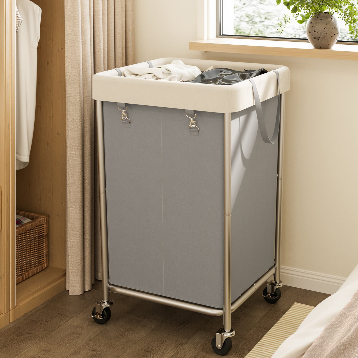 BGTREND 160L Large Laundry Basket with Wheels, Double Laundry Hamper Rolling, Clothes Hamper Cart for Laundry, Bedroom, Bathroom and Dorm, Gray