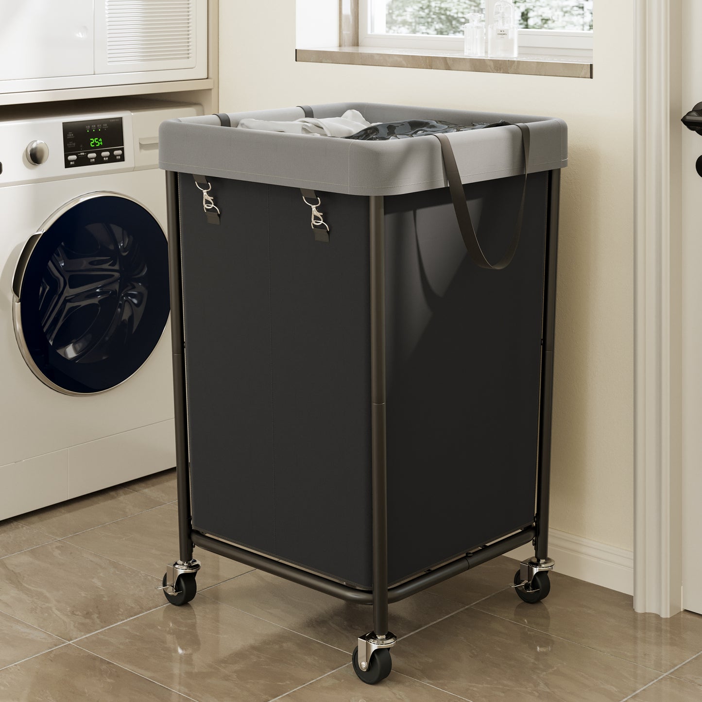 BGTREND 160L Laundry Basket with Wheels, 2 Section Large Rolling Laundry Hamper with Wheels, Clothes Hamper Cart for Laundry, Bedroom, Bathroom and Dorm