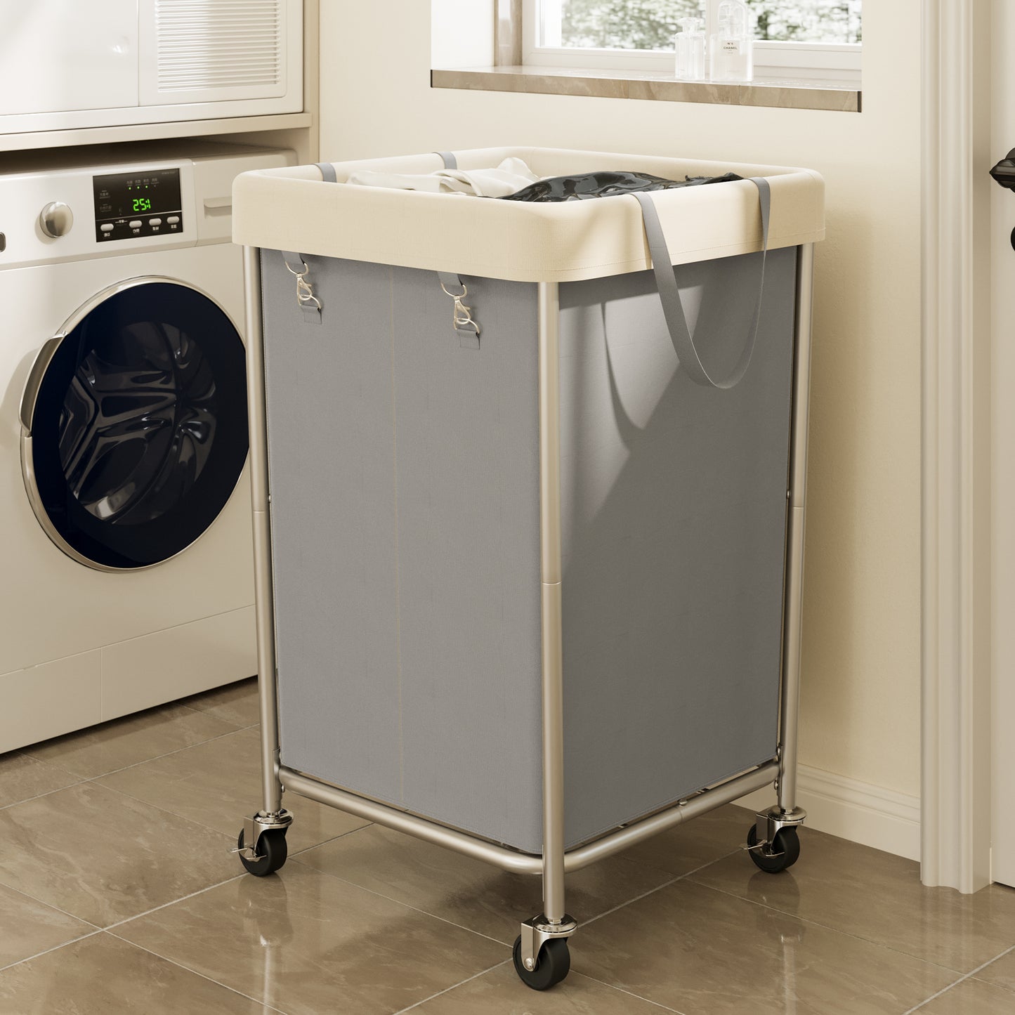 BGTREND 160L Large Laundry Basket with Wheels, Double Laundry Hamper Rolling, Clothes Hamper Cart for Laundry, Bedroom, Bathroom and Dorm, Gray