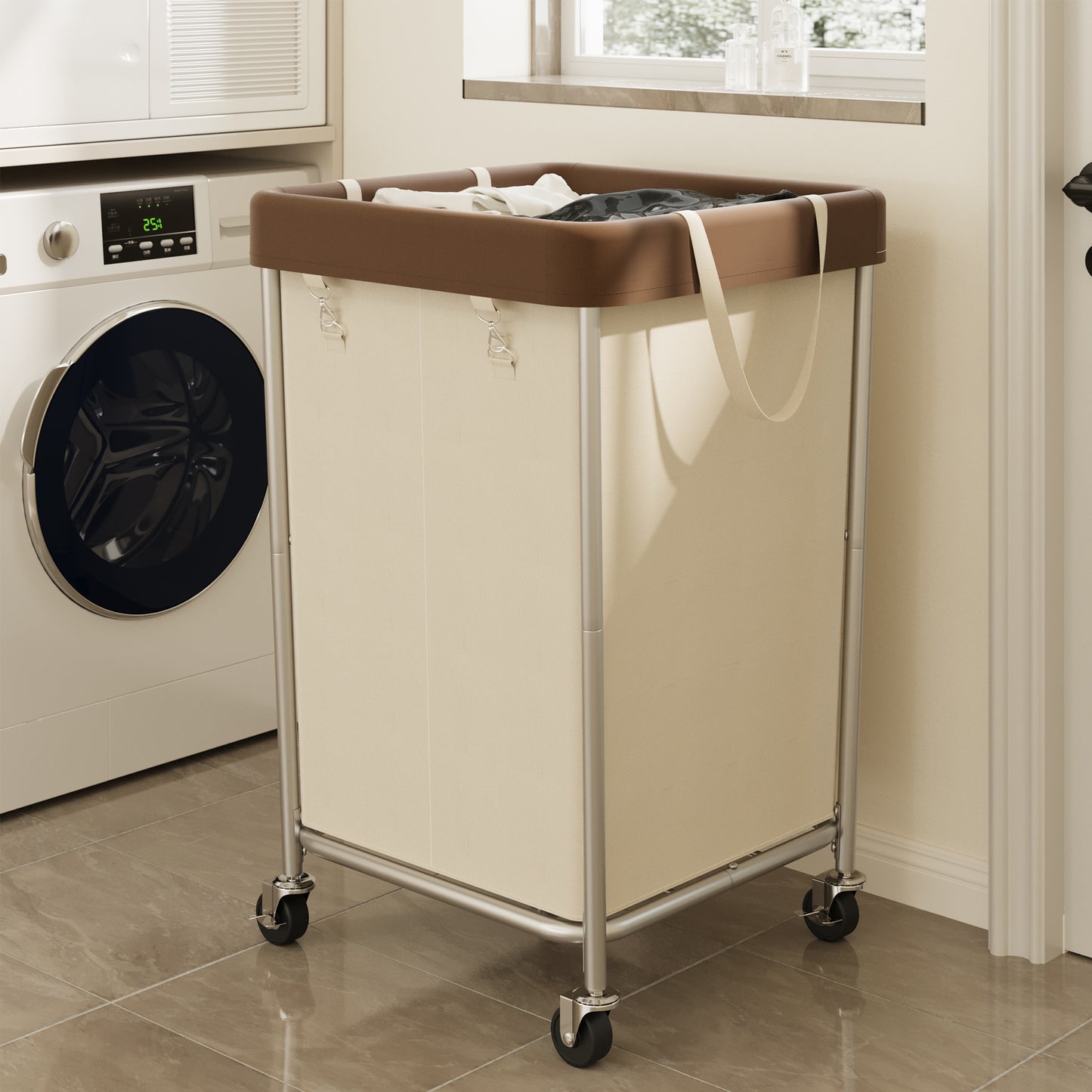 BGTREND 160L Large Laundry Basket with Wheels, Double Laundry Hamper Rolling, Clothes Hamper Cart for Laundry, Bedroom, Bathroom and Dorm, Beige