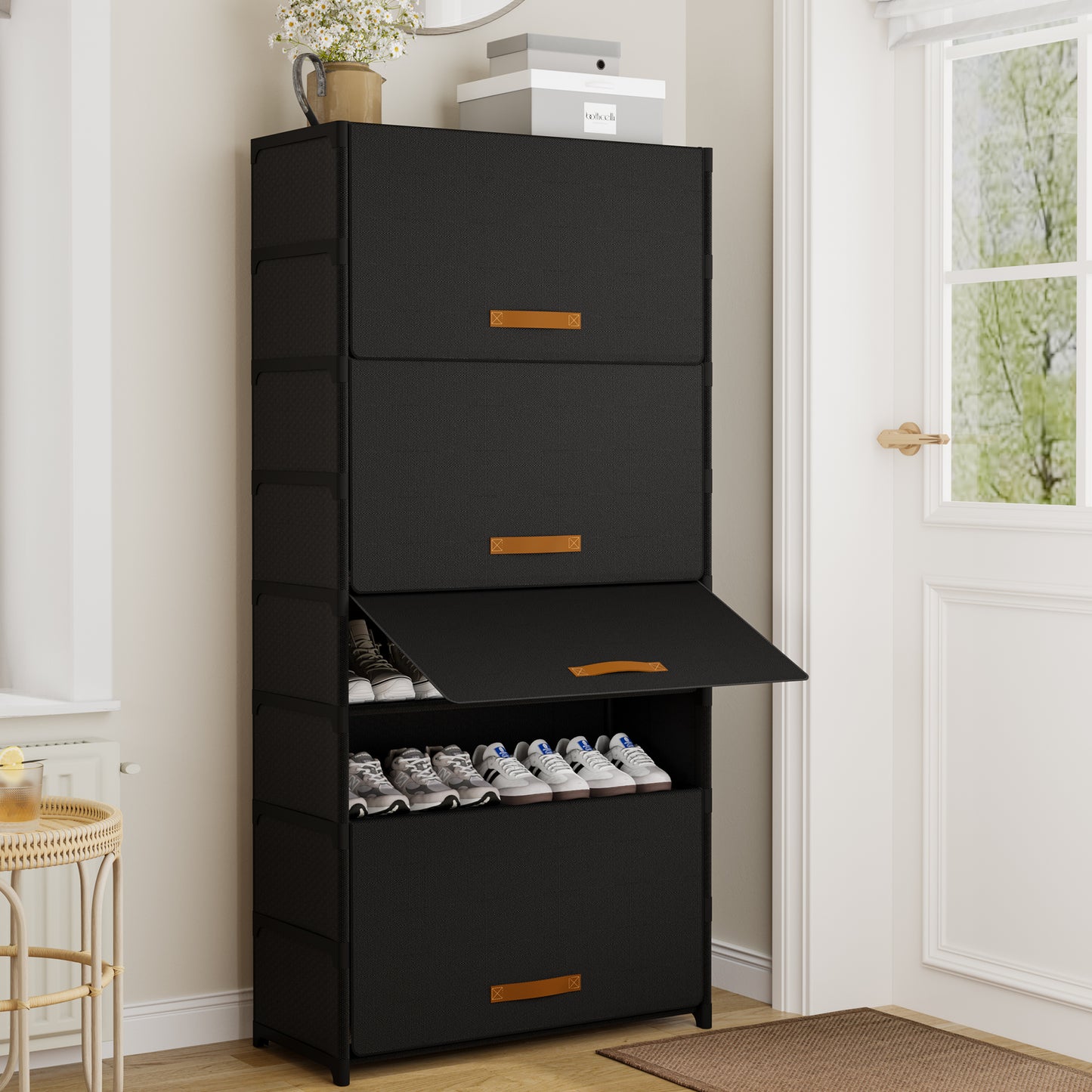 BGTREND 9 Tier Shoe Rack with Covers Shoe Storage Organizer Holds 36 Pairs for Closet Entryway Hallway, Black