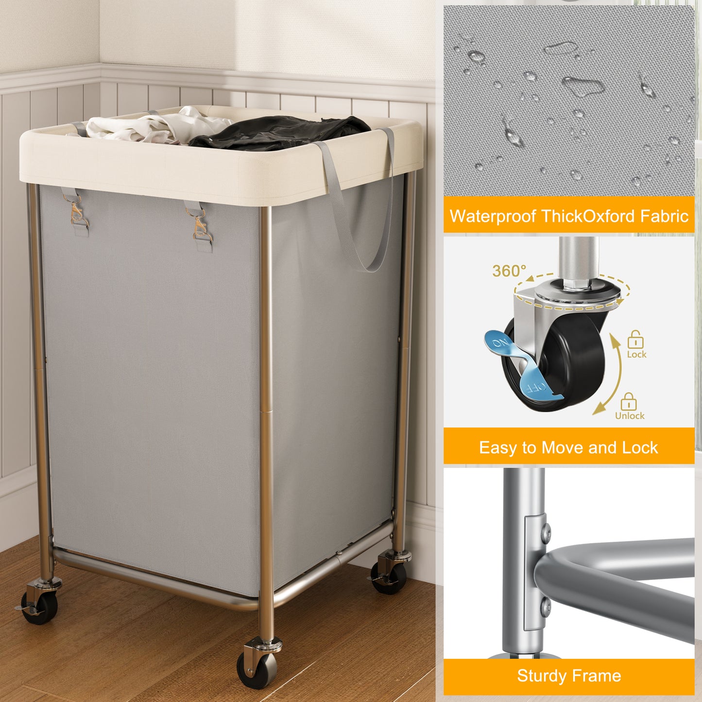 BGTREND 160L Large Laundry Basket with Wheels, Double Laundry Hamper Rolling, Clothes Hamper Cart for Laundry, Bedroom, Bathroom and Dorm, Gray