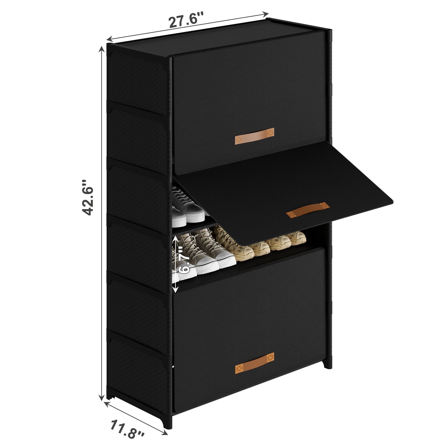 BGTREND 7 Tier Shoe Rack with Covers Shoe Storage Organizer Holds 28 Pairs for Closet Entryway Hallway, Black