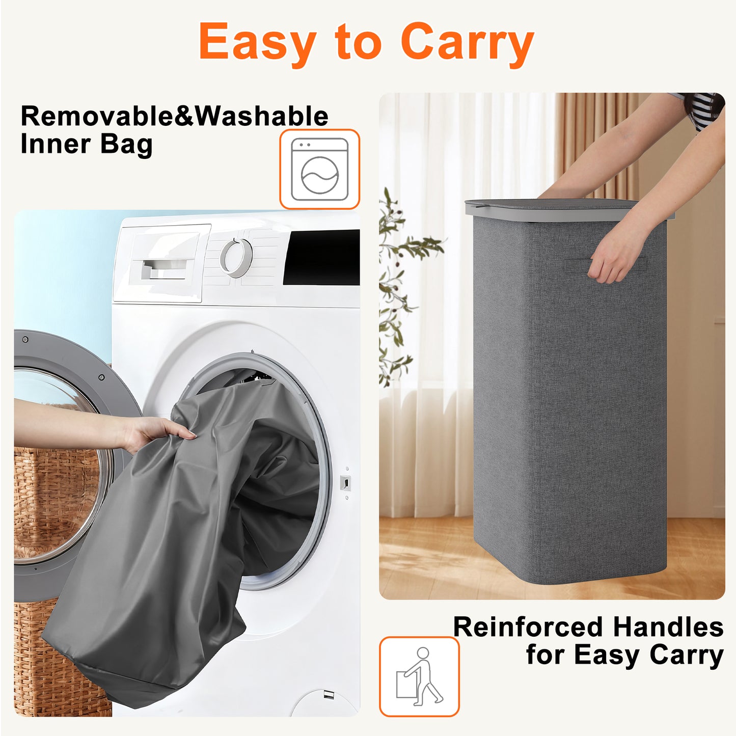 BGTREND Slim Laundry Hamper with Lid 110L Foldable Clothes Basket with Removable Mesh Bag & Handle for Closet Bathroom Bedroom (Gray)