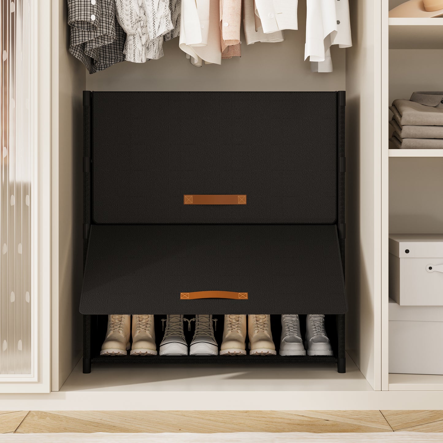 BGTREND 5 Tier Shoe Rack with Covers Shoe Storage Organizer Holds 20 Pairs for Closet Entryway Hallway, Black