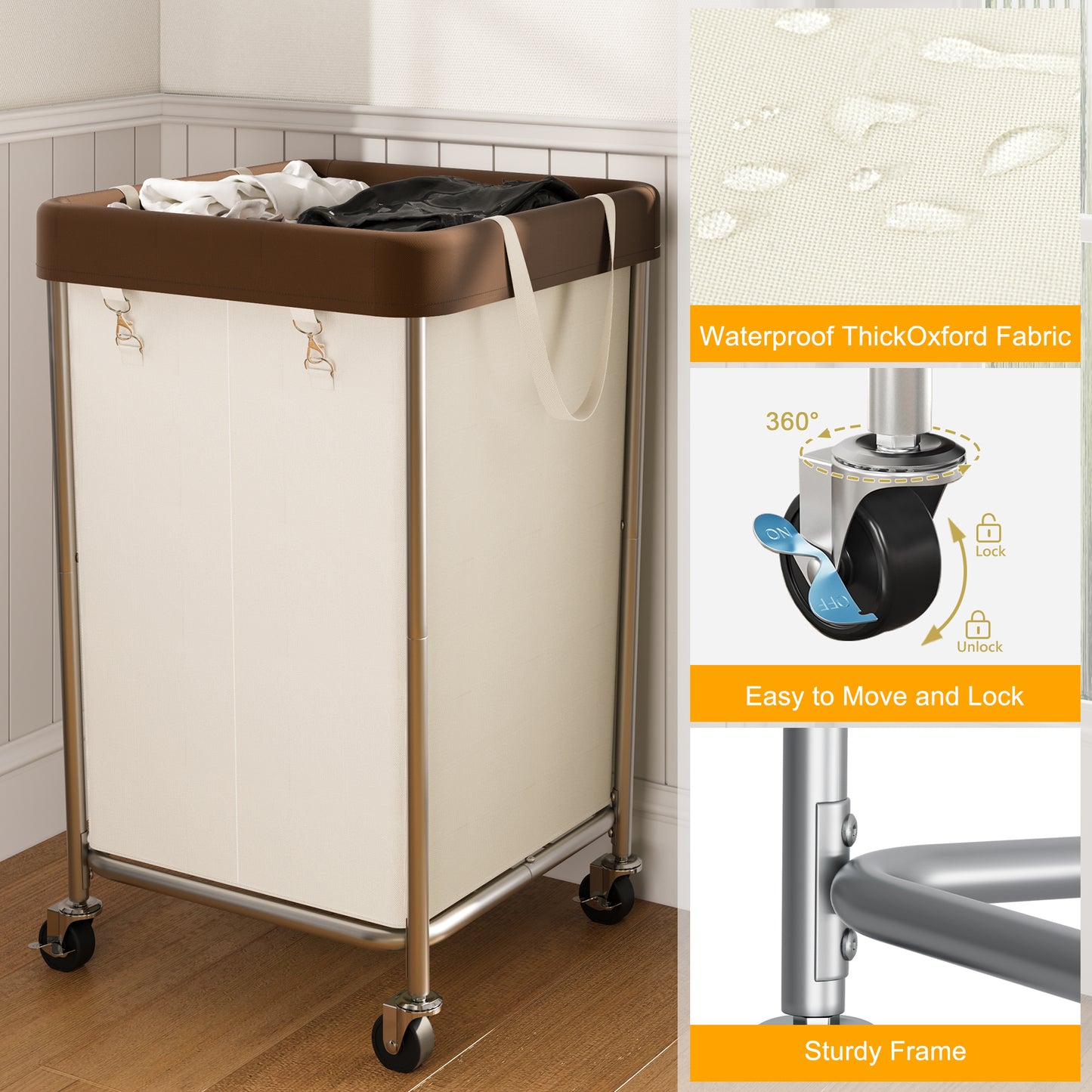 BGTREND 160L Large Laundry Basket with Wheels, Double Laundry Hamper Rolling, Clothes Hamper Cart for Laundry, Bedroom, Bathroom and Dorm, Beige