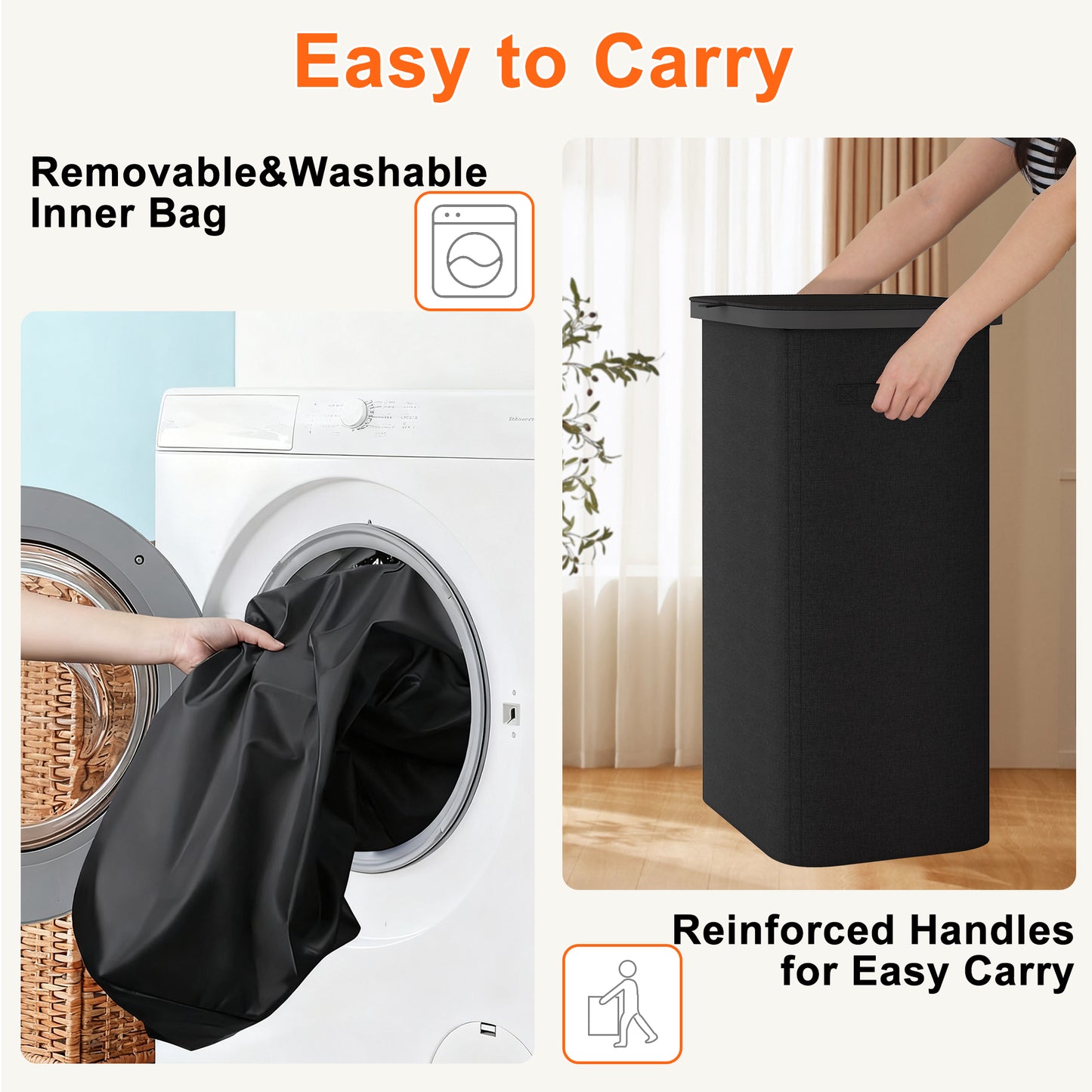 BGTREND Slim Laundry Hamper with Lid 110L Foldable Clothes Basket with Removable Mesh Bag & Handle for Closet Bathroom Bedroom (Black)