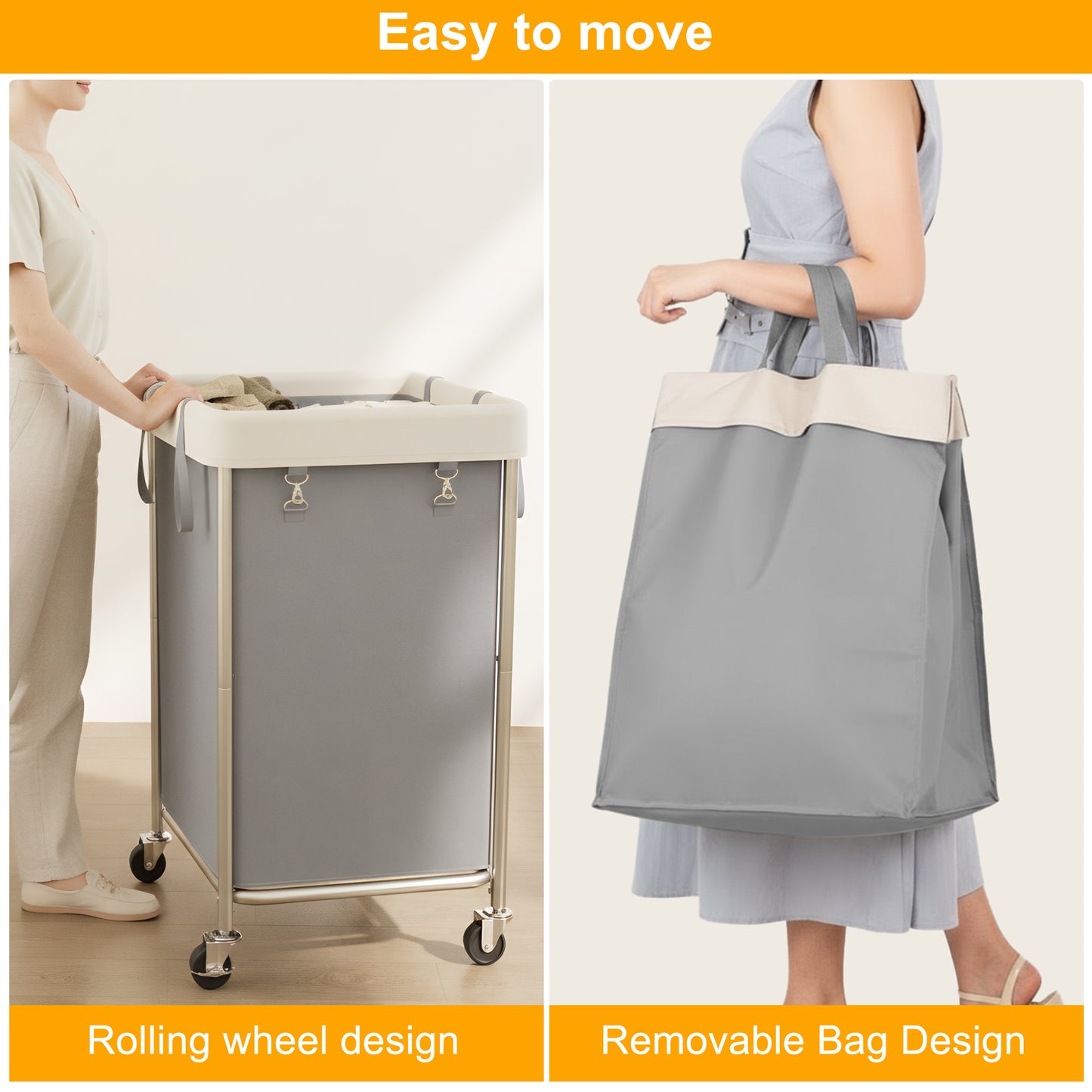 BGTREND 160L Large Laundry Basket with Wheels, Double Laundry Hamper Rolling, Clothes Hamper Cart for Laundry, Bedroom, Bathroom and Dorm, Gray