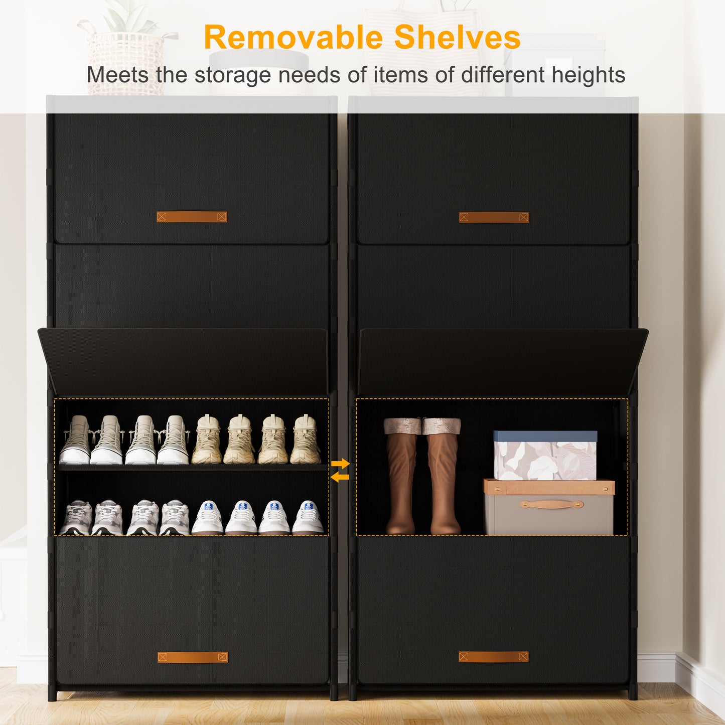 BGTREND 9 Tier Shoe Rack with Covers Shoe Storage Organizer Holds 36 Pairs for Closet Entryway Hallway, Black