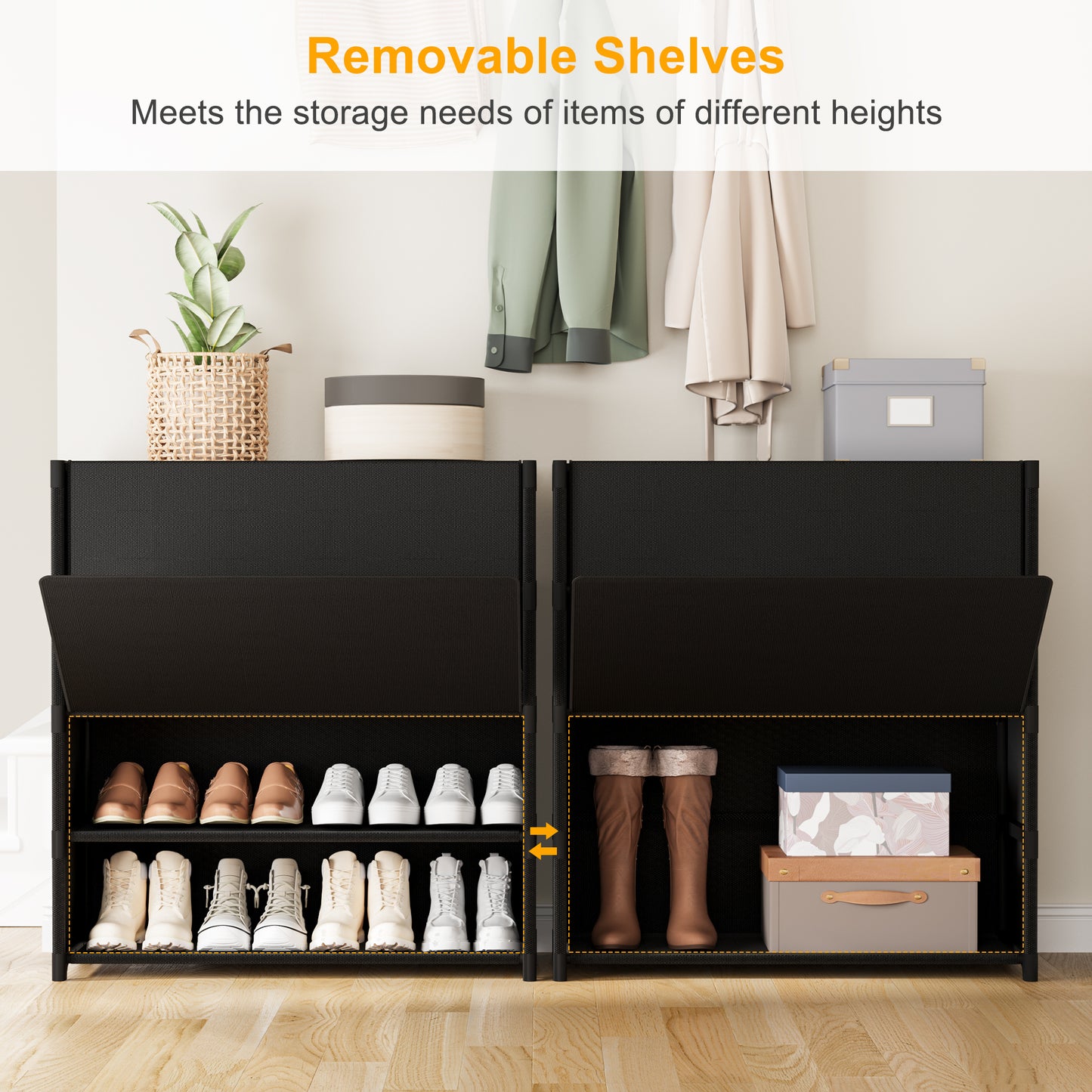 BGTREND 5 Tier Shoe Rack with Covers Shoe Storage Organizer Holds 20 Pairs for Closet Entryway Hallway, Black