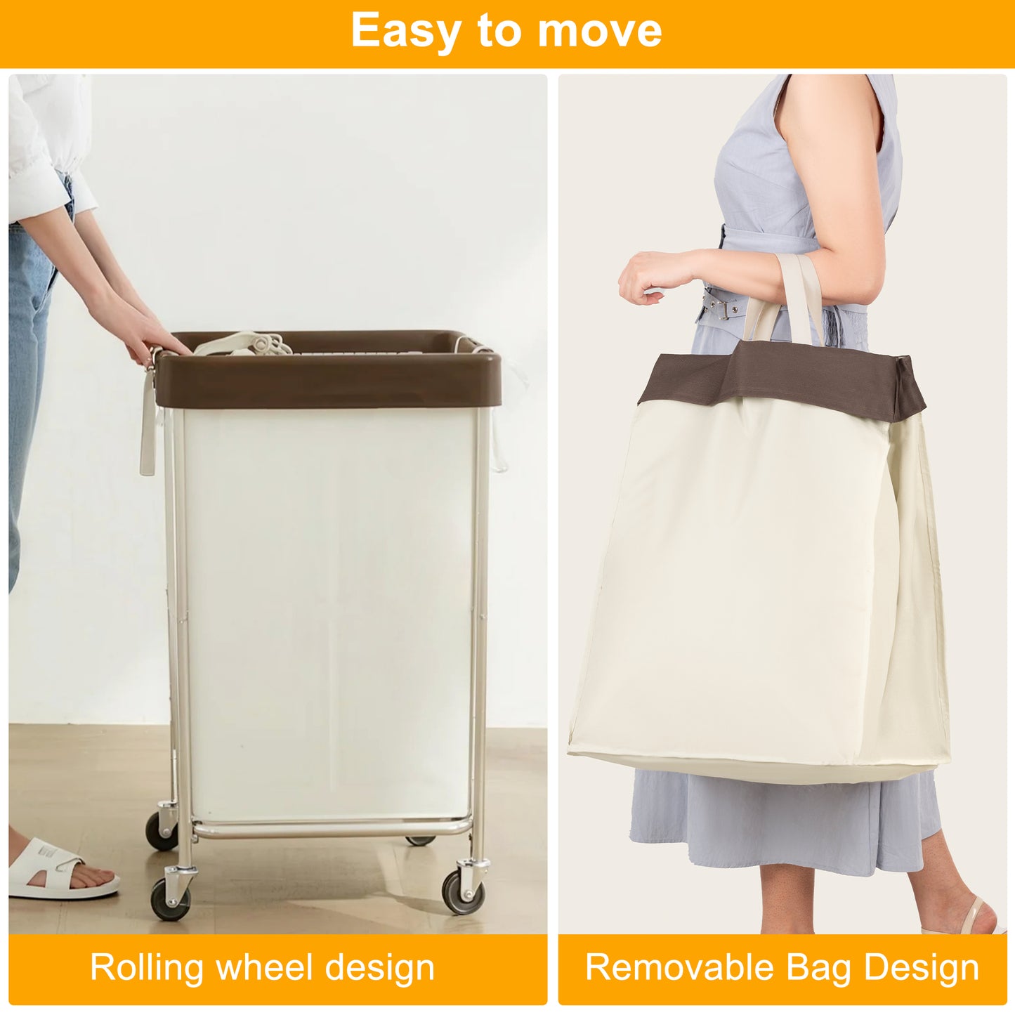 BGTREND 160L Large Laundry Basket with Wheels, Double Laundry Hamper Rolling, Clothes Hamper Cart for Laundry, Bedroom, Bathroom and Dorm, Beige