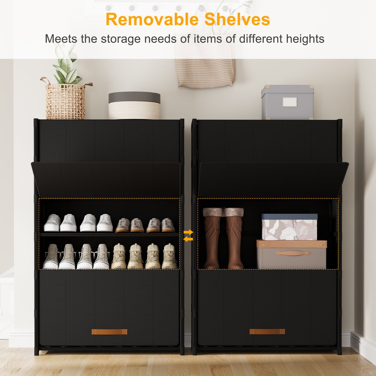 BGTREND 7 Tier Shoe Rack with Covers Shoe Storage Organizer Holds 28 Pairs for Closet Entryway Hallway, Black