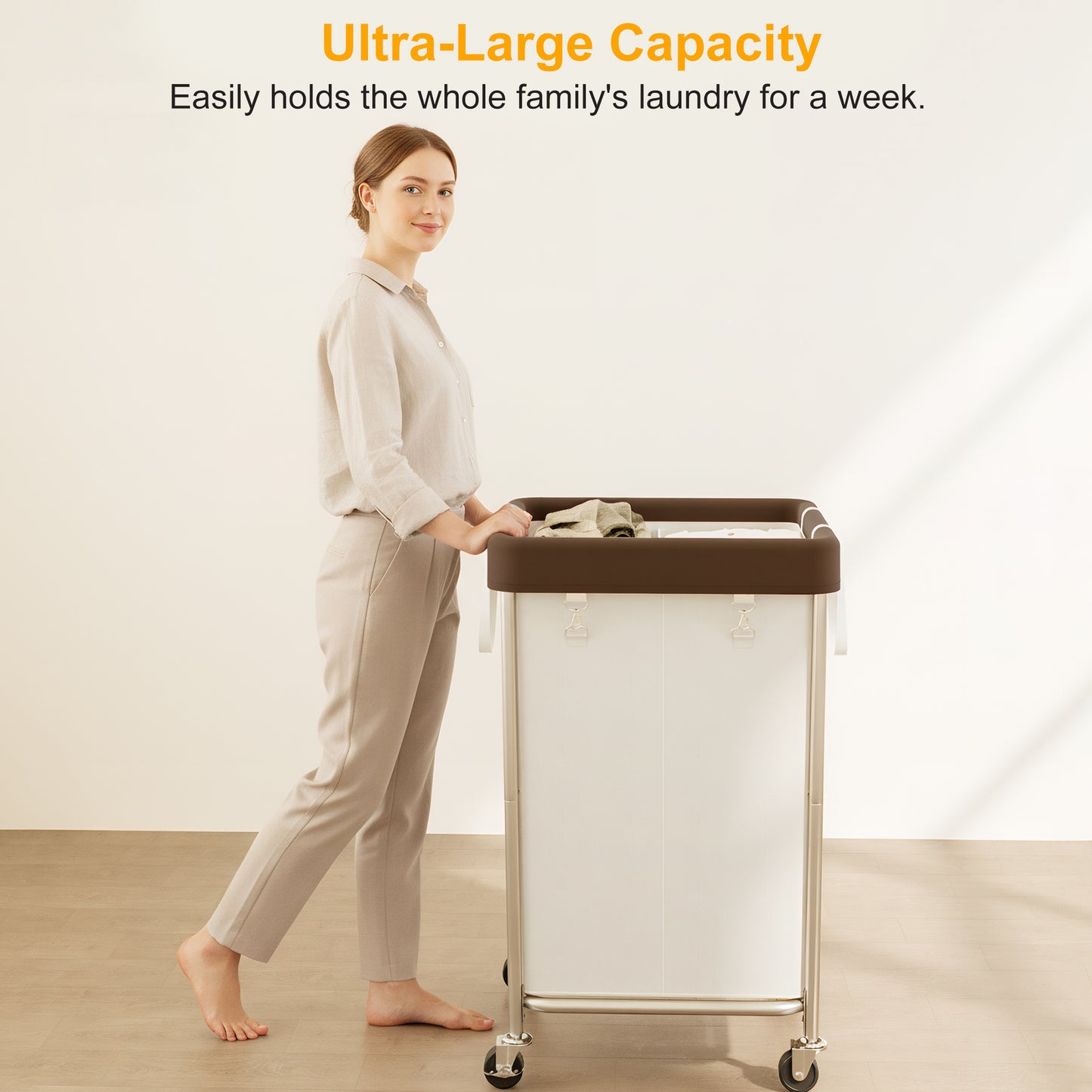 BGTREND 160L Large Laundry Basket with Wheels, Double Laundry Hamper Rolling, Clothes Hamper Cart for Laundry, Bedroom, Bathroom and Dorm, Beige