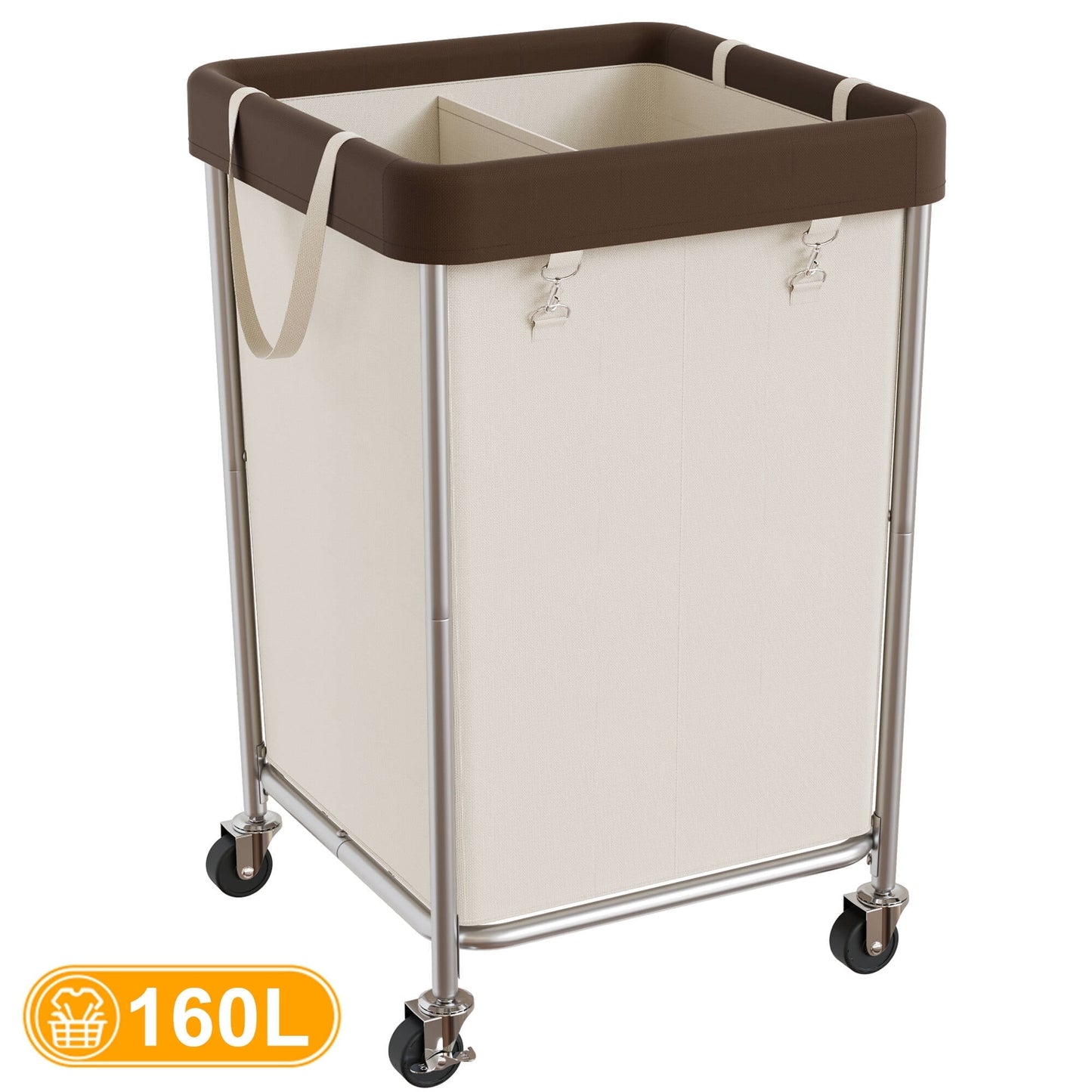 BGTREND 160L Large Laundry Basket with Wheels, Double  Laundry Hamper Rolling, Clothes Hamper Cart for Laundry, Bedroom, Bathroom and Dorm, Beige
