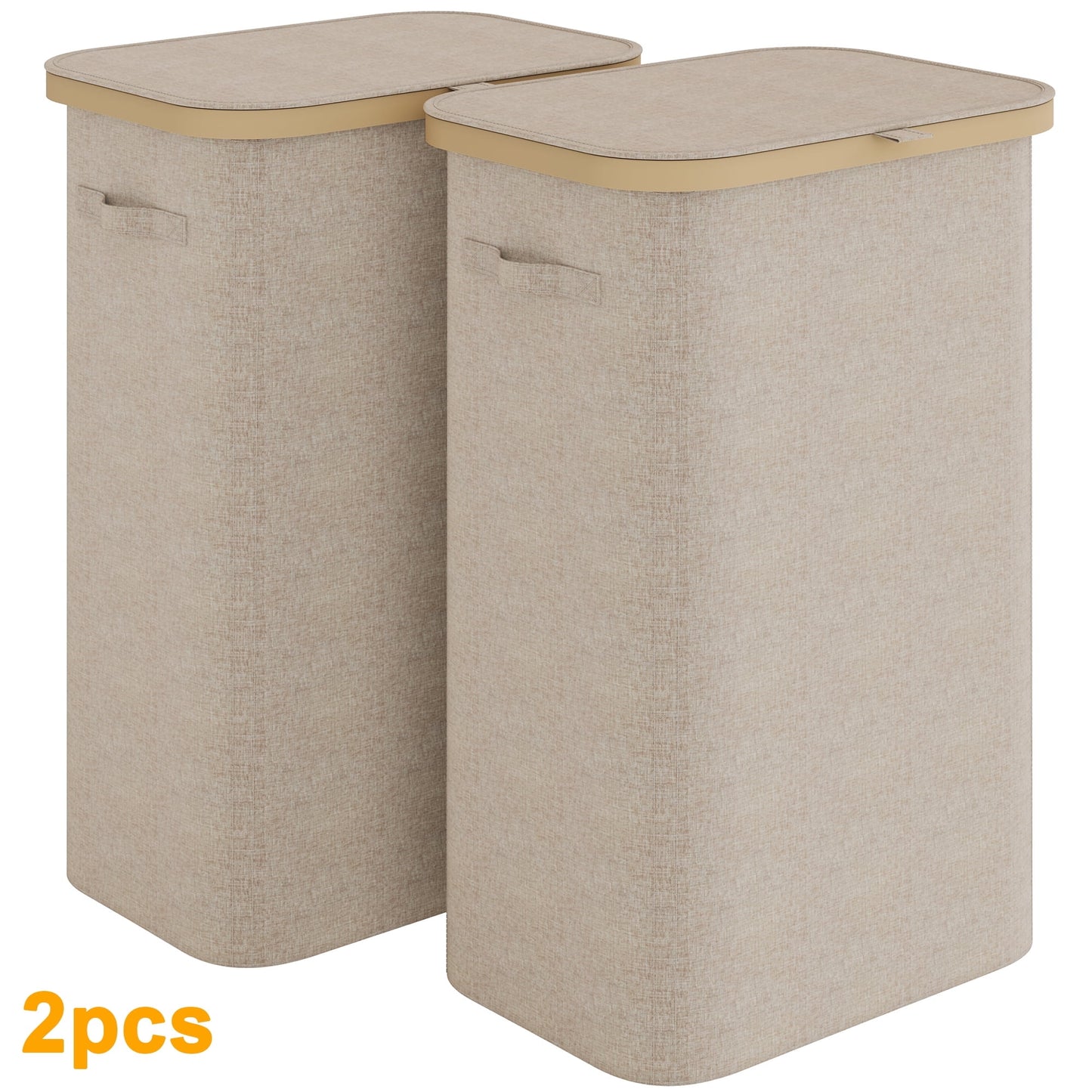 BGTREND 2PCS Slim Laundry Hamper with Lid 110L Foldable Clothes Basket with Removable Mesh Bag & Handle for Closet Bathroom Bedroom (Beige)