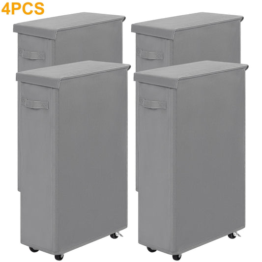 BGTREND 4pcs 28'' Tall & Slim Laundry Hamper with Lid and Wheels Narrow Laundry Basket Collapsible Dirty Clothes Hamper Portable Laundry Storage Bin Oxford (65L, Gray)