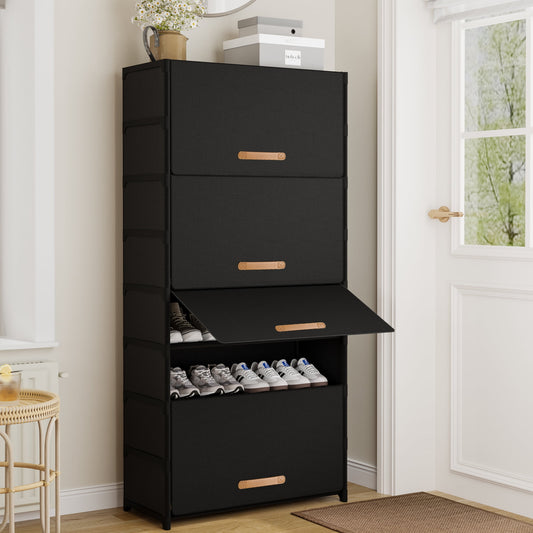BGTREND 9 Tier Shoe Rack with Covers Shoe Storage Organizer Holds 36 Pairs for Closet Entryway Hallway, Black